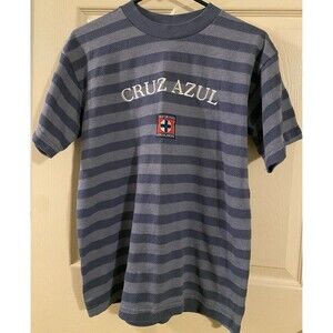 Deportivo Cruz Azul Mexico Retro Umbro Mens T-shirt Blue Stripe Knit Tee M Rare